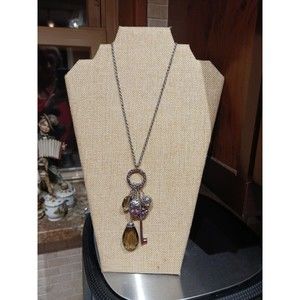Lia Sophia Women's Smoky Quartz Key Cameo Charm Necklace.